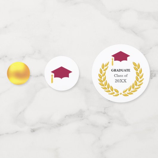 Afstuderen Burgundy Red Pet & Gold Table Confetti (Voorkanten)