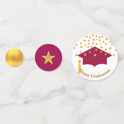 Afstuderen Burgundy Red Pet & Gold Table Confetti (Achterkanten)