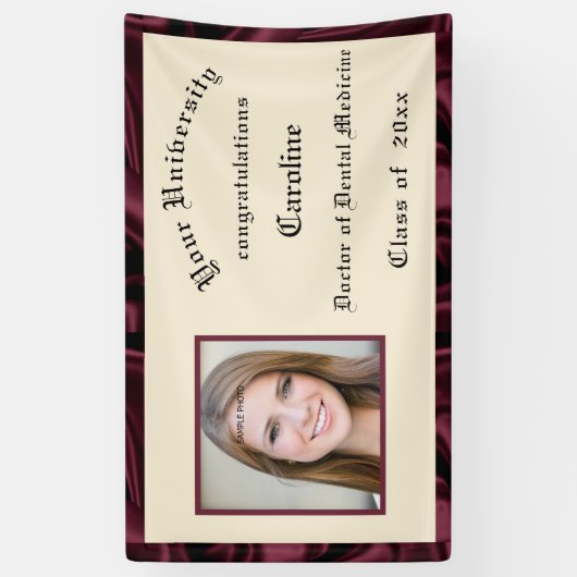 Afstuderen Burgundy Satin Border Foto toevoegen Spandoek (Verticaal)