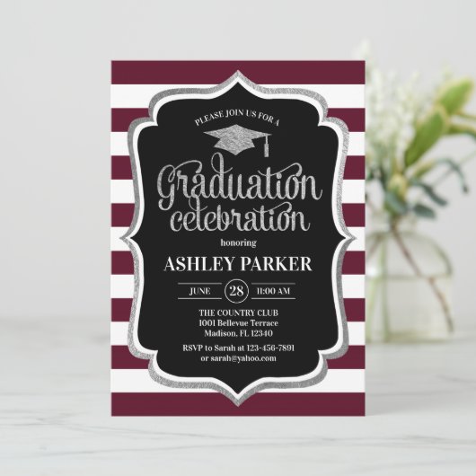 Afstuderen - Burgundy Silver Black White Kaart (Staand voorkant)