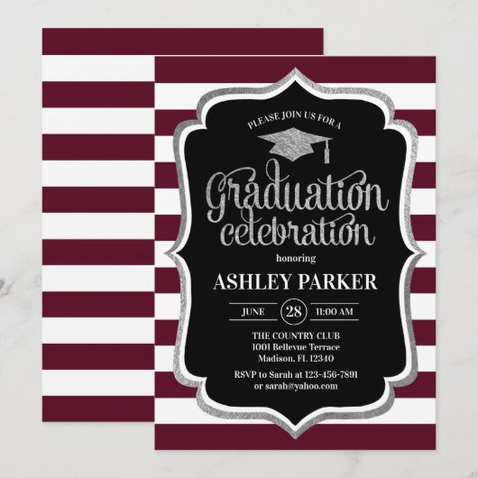 Afstuderen - Burgundy Silver Black White Kaart (Voorkant / Achterkant)