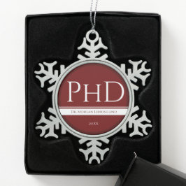 Afstuderen Burgundy White Name Year PhD Tin Sneeuwvlok Ornament