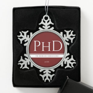 Afstuderen Burgundy White Name Year PhD Tin Sneeuwvlok Ornament