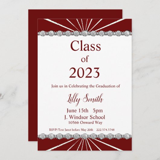 Afstuderen Burst Maroon Uitnodiging 2023 (Voorkant / Achterkant)