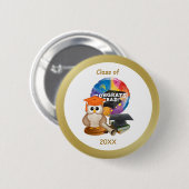 Afstuderen Button. Owl, Mortar pet, diploma, boeke Ronde Button 5,7 Cm (Voorkant /achterkant)