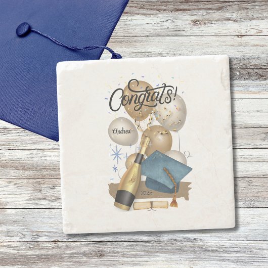 Afstuderen Cadeau Blauw Pet Stenen Onderzetter