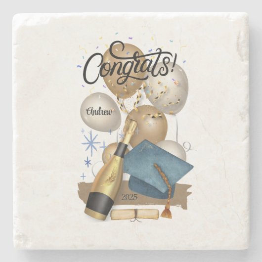 Afstuderen Cadeau Blauw Pet Stenen Onderzetter (Voorkant)