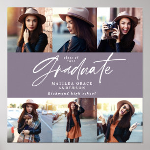 Afstuderen cadeau multi-foto modern elegant paars poster