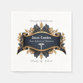 Afstuderen Caduceus Elegant Zwart Goud Wit Servet (Voorkant)