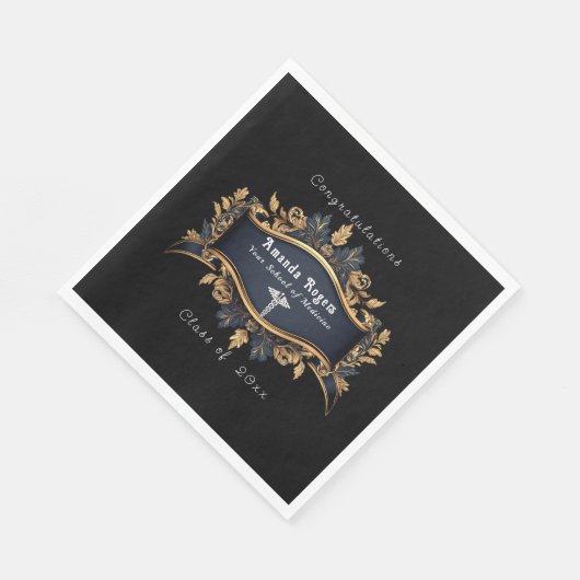Afstuderen Caduceus Elegant Zwart Goud Wit Servet (Hoek)