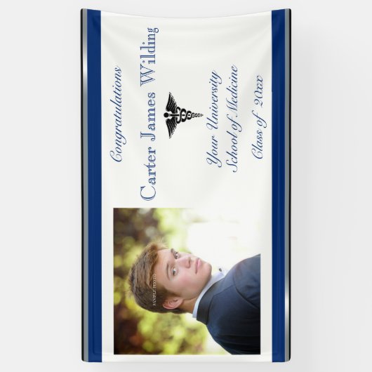 Afstuderen, Caduceus Medical, Blue and White, Spandoek (Verticaal)