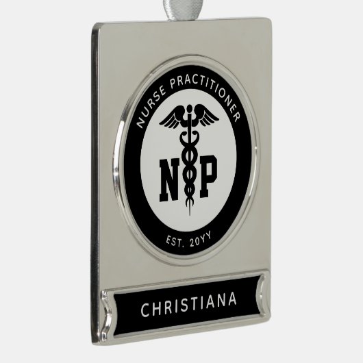 Afstuderen Caduceus, NP-verpleegkundige Verzilverd Banner Ornament (Rechts)