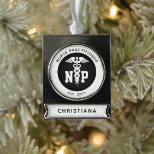 Afstuderen Caduceus, NP-verpleegkundige Verzilverd Banner Ornament