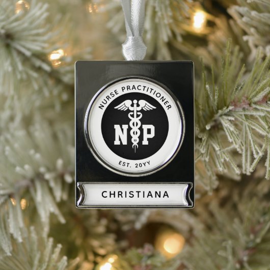 Afstuderen Caduceus, NP-verpleegkundige Verzilverd Banner Ornament (Boom)