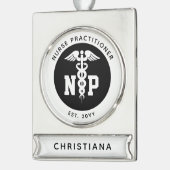 Afstuderen Caduceus, NP-verpleegkundige Verzilverd Banner Ornament (Links)