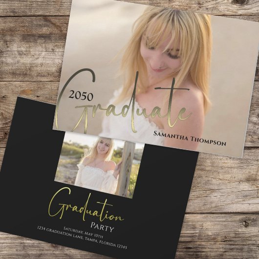 Afstuderen Calligrafie Black Gold Two Photo Kaart