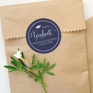 Afstuderen Calligrafie Script Simple Navy Blue Ronde Sticker