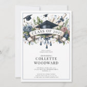 Afstuderen Cap Diploma Floral Banner Afstudeerder  Kaart (Voorkant)