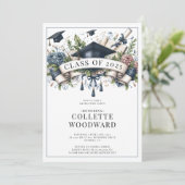 Afstuderen Cap Diploma Floral Banner Afstudeerder  Kaart (Staand voorkant)