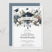 Afstuderen Cap Diploma Floral Banner Afstudeerder  Kaart (Voorkant / Achterkant)