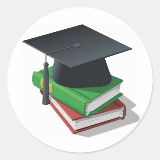 Afstuderen Cap en boeken Ronde Sticker (Voorkant)