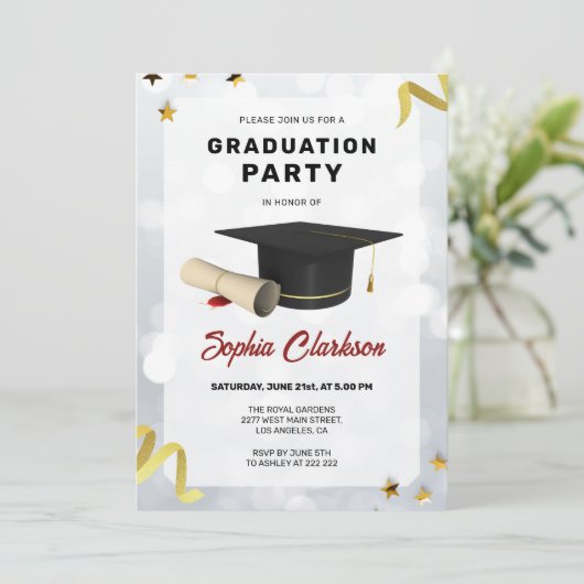Afstuderen Cap en Diploma Afstuderen Uitnodiging (Staand voorkant)