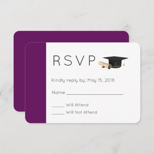 Afstuderen Cap en Diploma op Paarse RSVP Kaart (Voorkant / Achterkant)