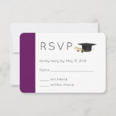 Afstuderen Cap en Diploma op Paarse RSVP Kaart (Voorkant)