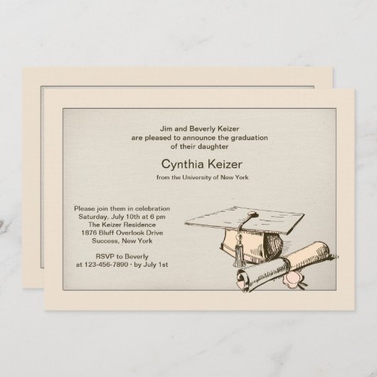 Afstuderen Cap en Diploma Uitnodiging (Voorkant / Achterkant)