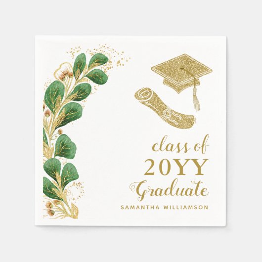 Afstuderen Cap Faux Gold Year Script Elegant Servet (Voorkant)