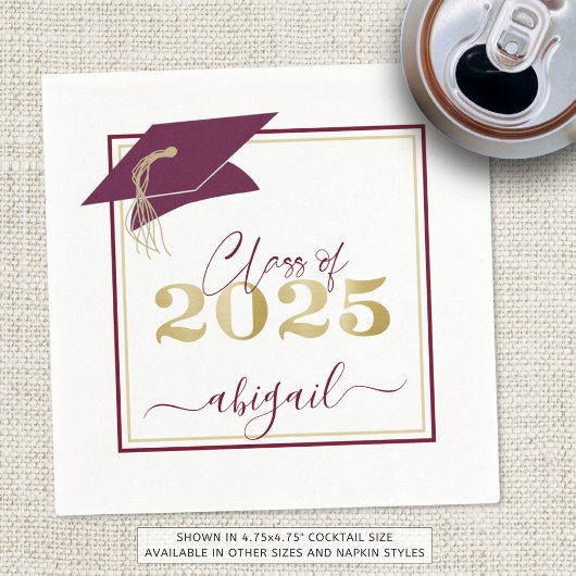 Afstuderen Cap Maroon Gold Script Class of 2025 Servet