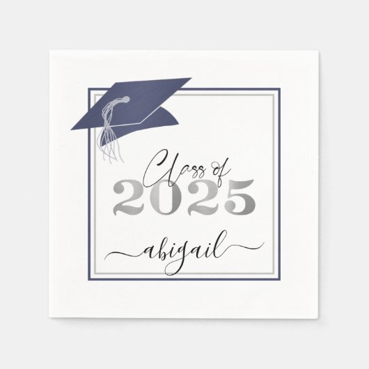 Afstuderen Cap Metallic Navy Blue Class van 2025 Servet (Voorkant)