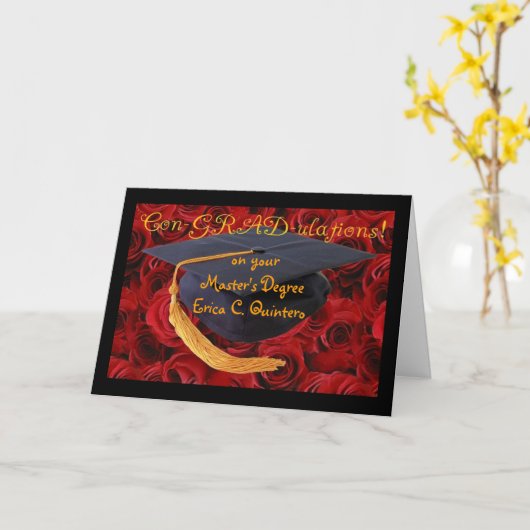 Afstuderen Cap+Rozen-Naam en graad aanpassen! Kaart (Gele Bloem)