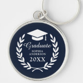 Afstuderen Cap & Tassel Navy Blue College Embleem Sleutelhanger (Voorkant)