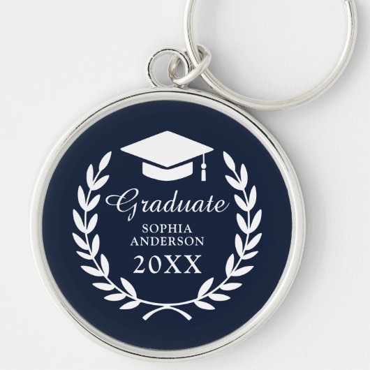 Afstuderen Cap & Tassel Navy Blue College Embleem Sleutelhanger (Voorkant)