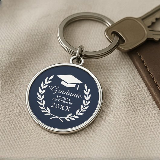 Afstuderen Cap & Tassel Navy Blue College Embleem Sleutelhanger