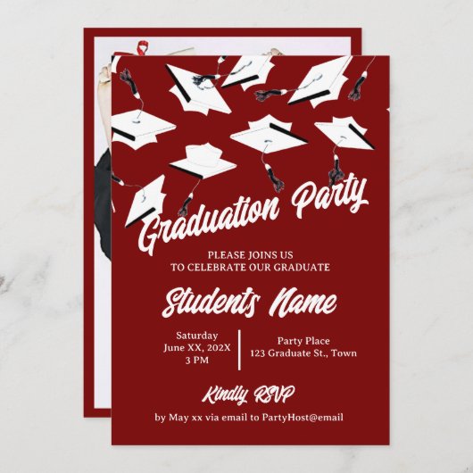 Afstuderen Caps Maroon en White Photo Afstudeerder Kaart (Voorkant / Achterkant)