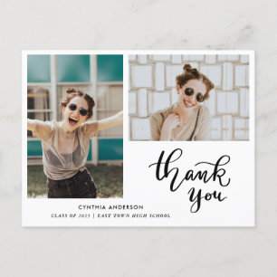 Afstuderen Casual Bedankt Script Twee Foto Briefkaart