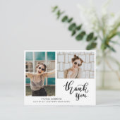 Afstuderen Casual Bedankt Script Twee Foto Briefkaart (Staand voorkant)