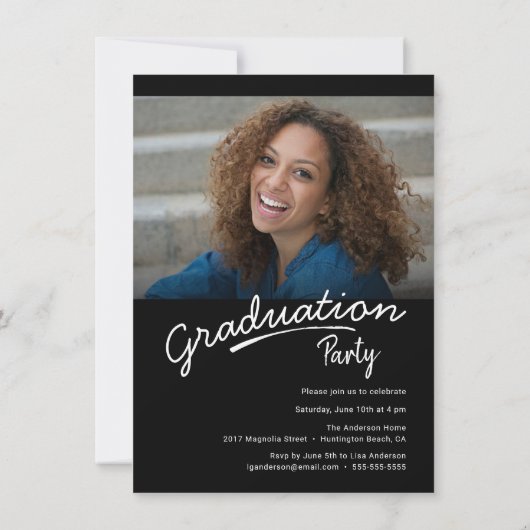 Afstuderen Casual White Script Fotoaankondiging Aankondiging (Achterkant)