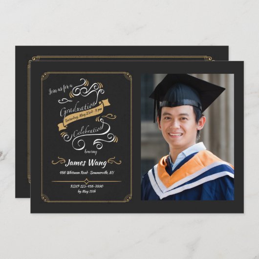 Afstuderen Celebration Photo Invitation Kaart (Voorkant / Achterkant)