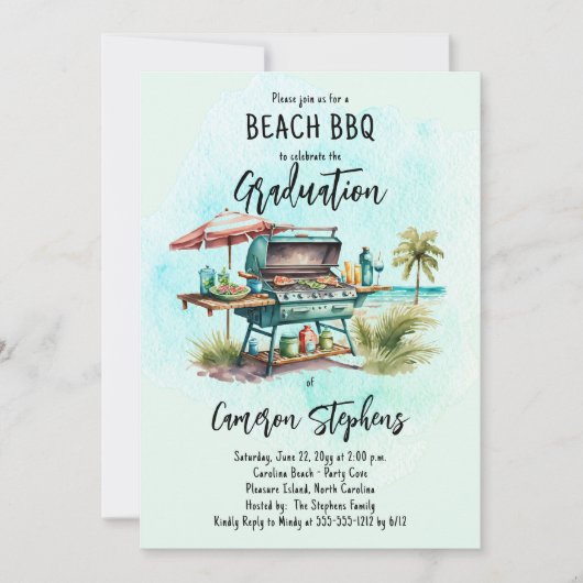 Afstuderen Celebration Strand BBQ Grill Kaart (Voorkant)