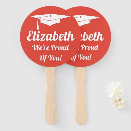 Afstuderen ceremonie feest schreeuwen handwaaier (Voorkant en achterkant)