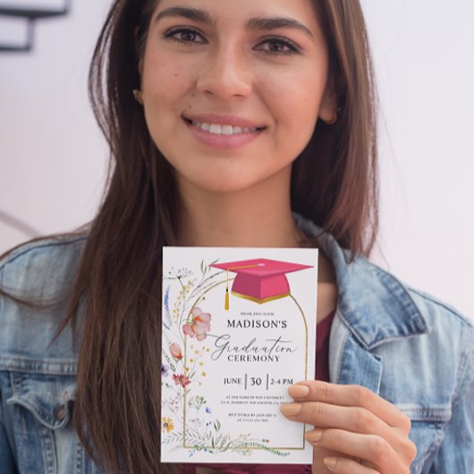Afstuderen Ceremonie WildFlowers Roze Afstudeerder Kaart