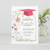 Afstuderen Ceremonie WildFlowers Roze Afstudeerder Kaart (Staand voorkant)