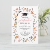 Afstuderen Ceremonie Wildflowers Roze Zwart Pet Kaart (Staand voorkant)