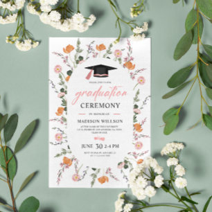 Afstuderen Ceremonie Wildflowers Roze Zwart Pet Kaart
