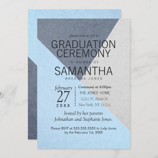 Afstuderen Ceremony Blue and Grey Geo Triangles Kaart (Voorkant / Achterkant)