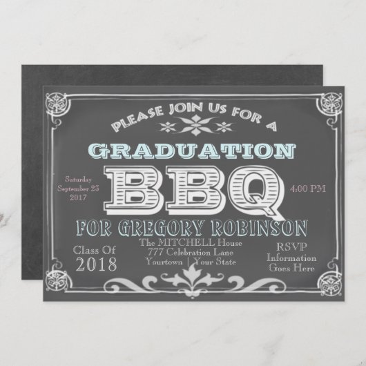 Afstuderen Chalkboard BBQ-uitnodigingen Kaart (Voorkant / Achterkant)