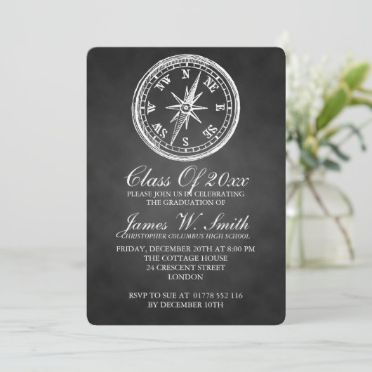 Afstuderen Chalkboard  Compass Black Kaart (Staand voorkant)